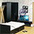 Мебель для спальни Стандарт № 4 с кроватью 1200 с ящиками цвет венге/фасады ТВ тумбы МДФ чёрный глянец