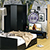 Мебель для спальни Стандарт № 4 с кроватью 1600 с ящиками цвет венге/фасады ТВ тумбы МДФ чёрный глянец