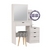 Туалетный столик с зеркалом для спальни 4-25911 и банкетка на трёх ножках Юна цвет кашемир серый/ткань чёрная с рисунком