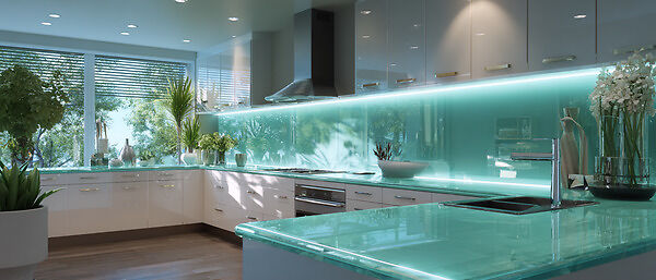 Стеклянный фартук на кухне: стиль, практичность и современные решения